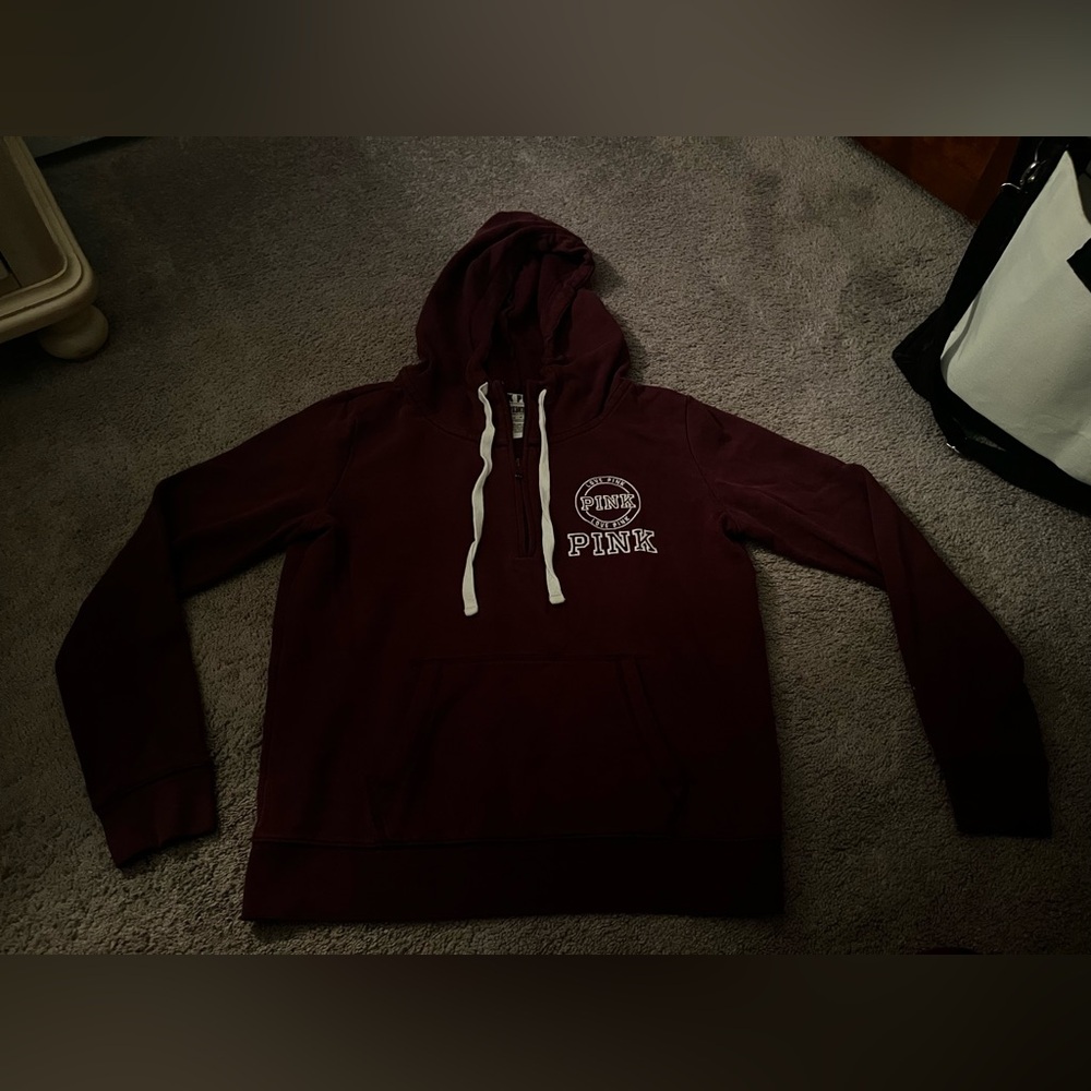 VS PINK Maroon Hooded Quarterzip